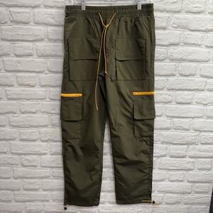 Rue 21 Nylon‎ Cargo Pants Mens Small Straight Leg 8 Pockets Army Green Pants New
